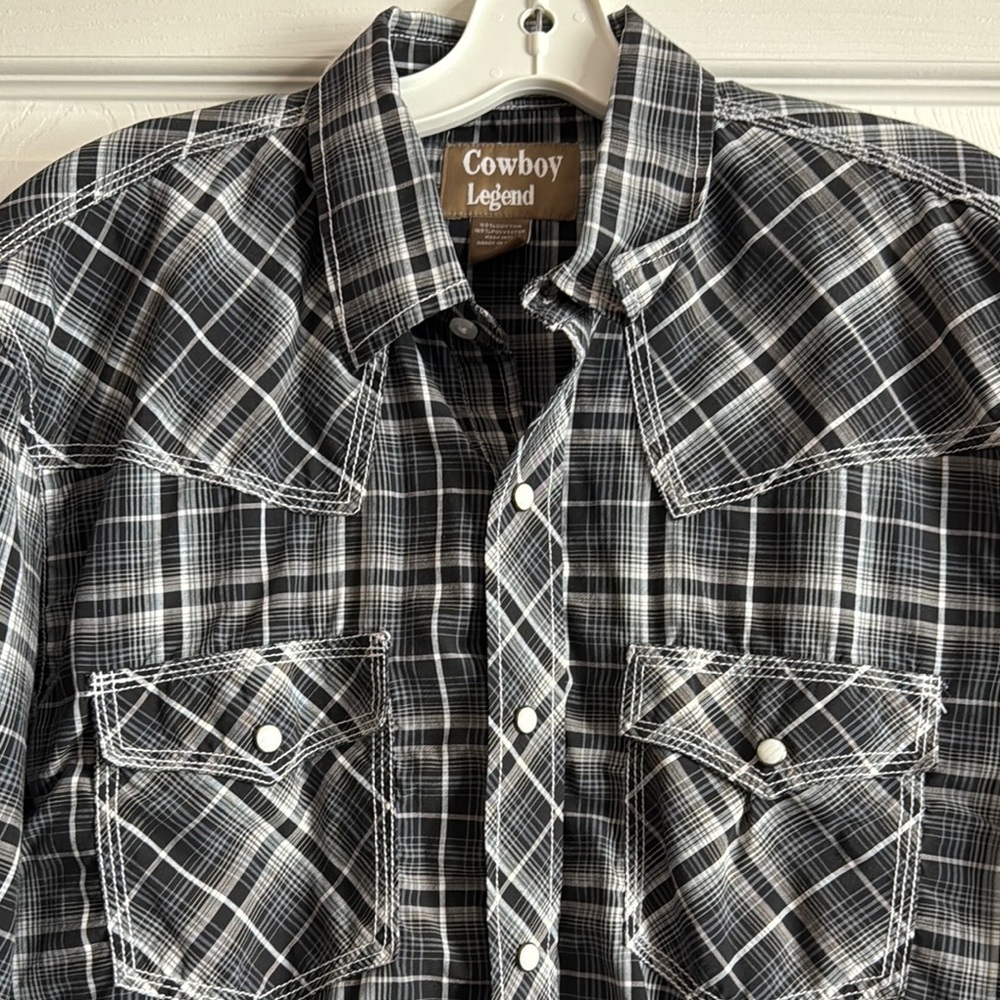 Cowboy Legend Men's Black Plaid Snap Button Shirt